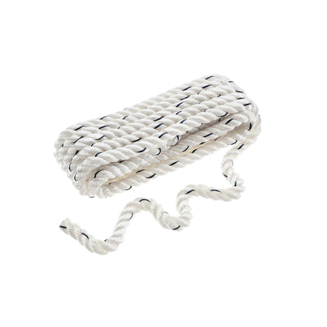 Seachoice - Three Strand Twisted Nylon Dock Line with Tracer | White/Blue Tracer | 1/2" x 15' | 47551
