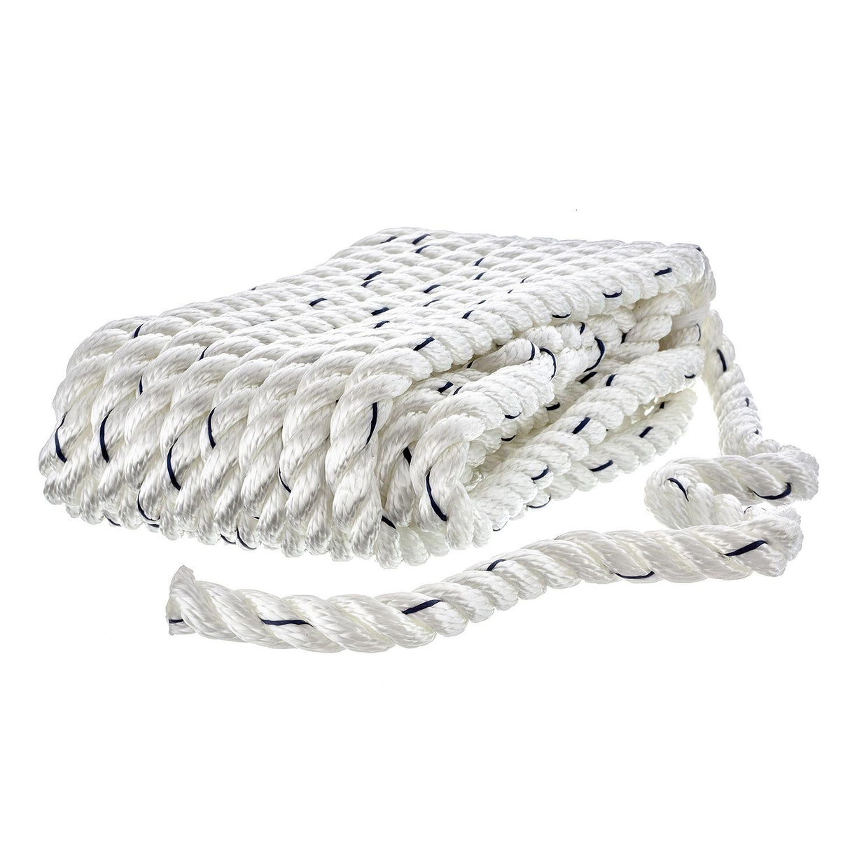 Seachoice - Three Strand Twisted Nylon Dock Line with Tracer | White/Blue Tracer | 1/2" x 25' | 47571