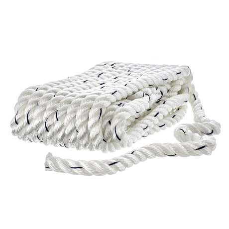 Seachoice - Three Strand Twisted Nylon Dock Line with Tracer | White/Blue Tracer | 1/2" x 25' | 47571