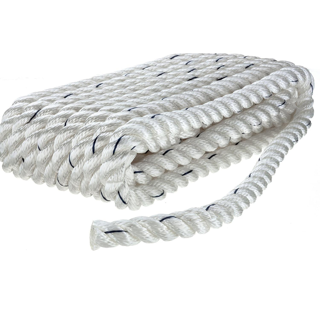 Seachoice - Three Strand Twisted Nylon Dock Line with Tracer | White/Blue Tracer | 5/8" x 25' | 47601