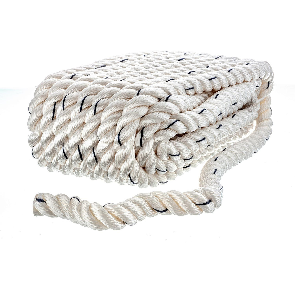 Seachoice - Three Strand Twisted Nylon Dock Line with Tracer | White/Blue Tracer | 5/8" x 35' | 47621
