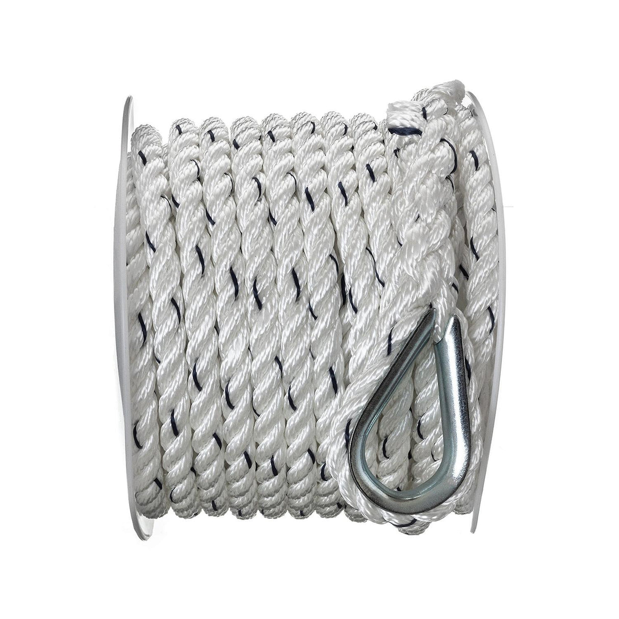 Seachoice - Premium 3-Strand Twisted Nylon Anchor Line with Tracer | White / Blue | 3/8" x 50' | 47691