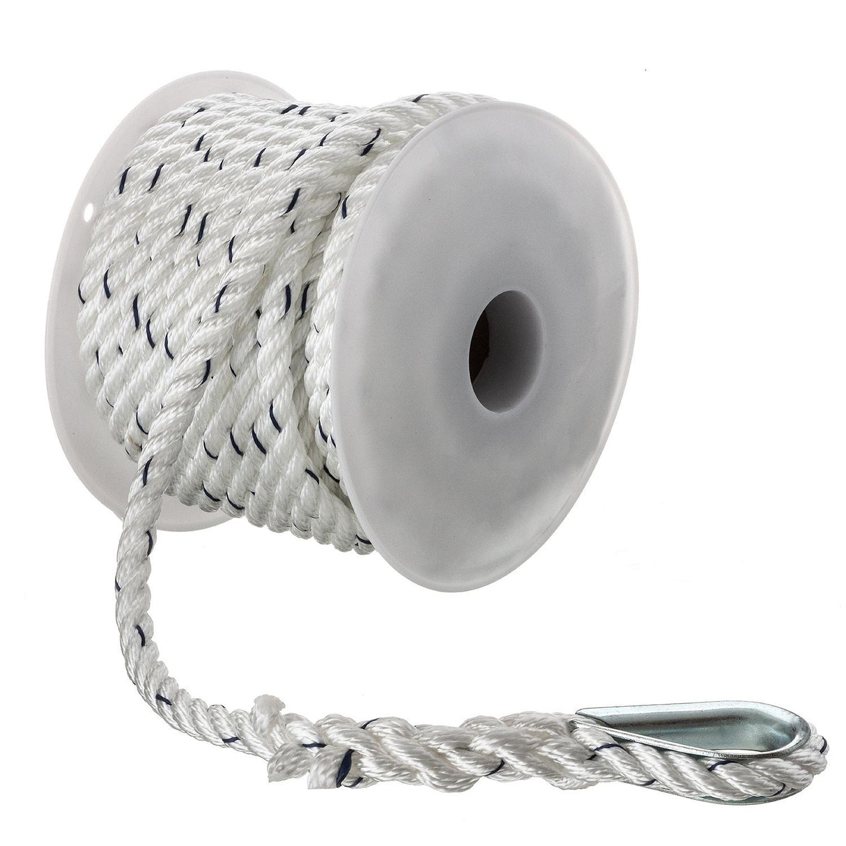 Seachoice - Premium 3-Strand Twisted Nylon Anchor Line with Tracer | White / Blue | 3/8" x 50' | 47691