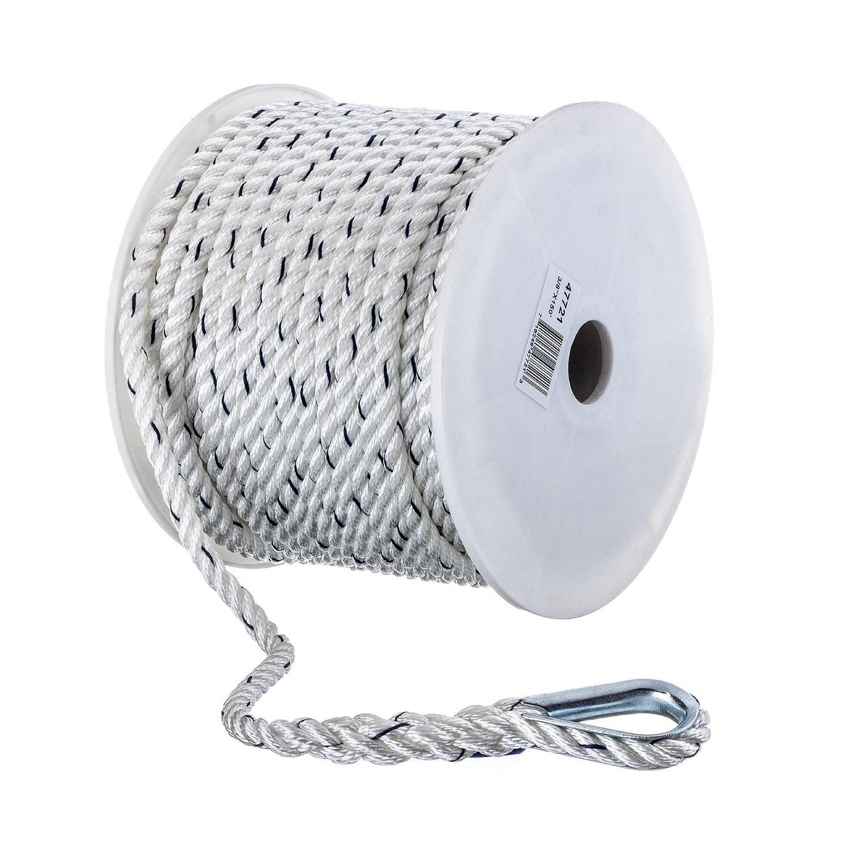 Seachoice - Premium 3-Strand Twisted Nylon Anchor Line with Tracer | White / Blue | 3/8" x 150' | 47721