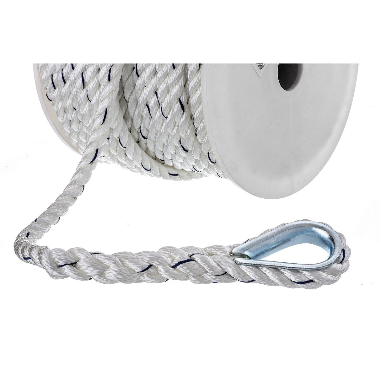 Seachoice - Premium 3-Strand Twisted Nylon Anchor Line with Tracer | White / Blue | 1/2" x 100' | 47731