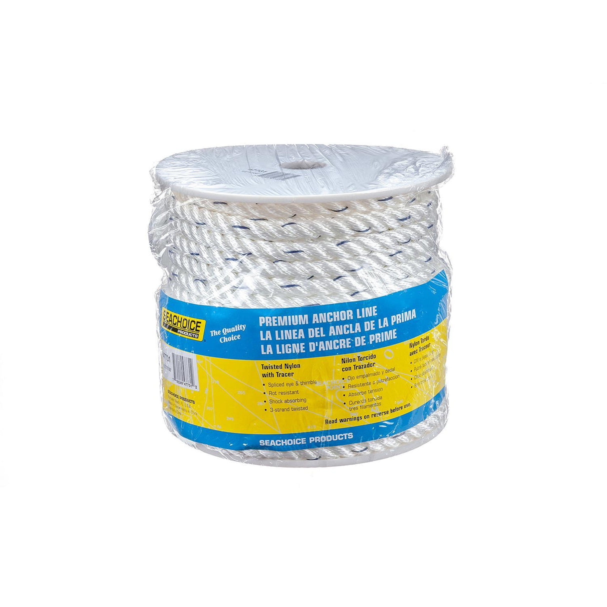 Seachoice - Premium 3-Strand Twisted Nylon Anchor Line with Tracer | White / Blue | 1/2" x 100' | 47731