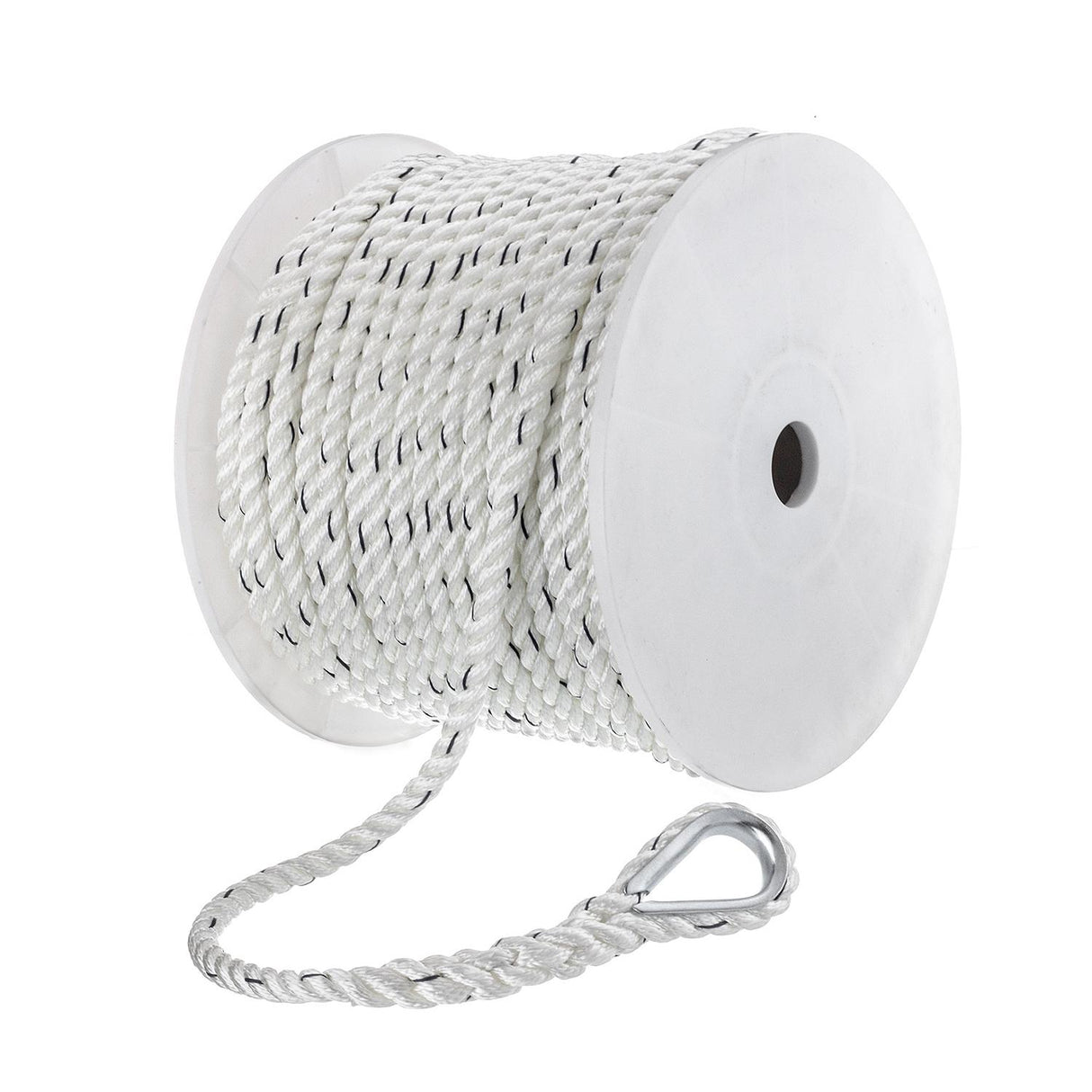 Seachoice - Premium 3-Strand Twisted Nylon Anchor Line with Tracer| White / Blue | 1/2" x 200' | 47751