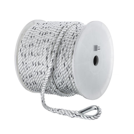 Seachoice - Premium 3-Strand Twisted Nylon Anchor Line with Tracer| White / Blue | 1/2" x 250' | 47781