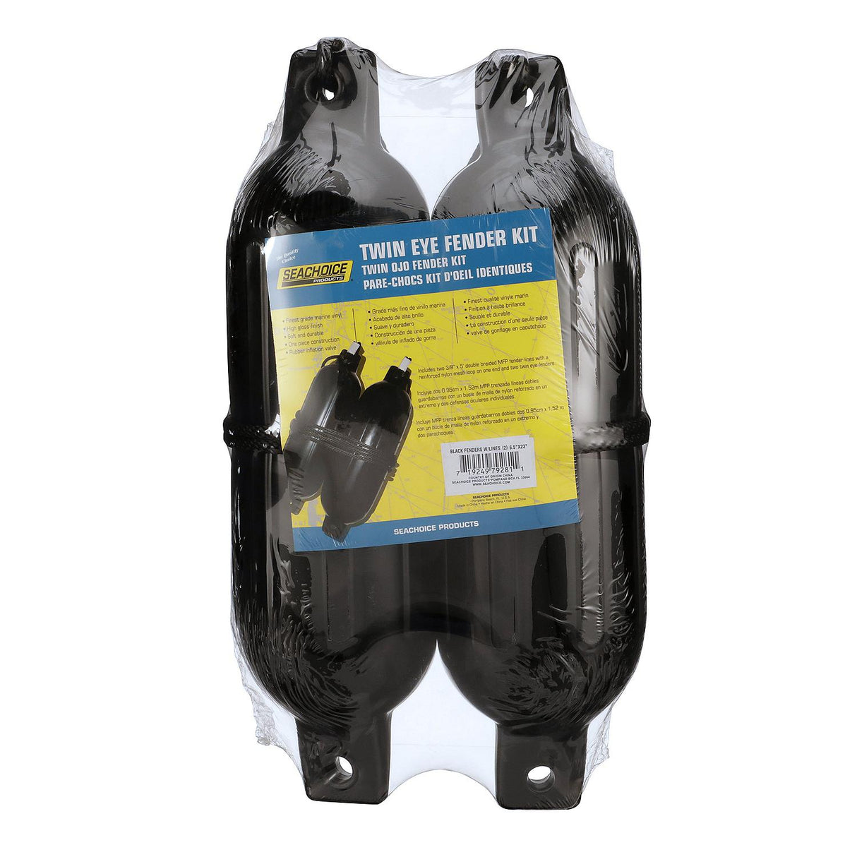 Seachoice - Twin Eye Ribbed Fender Kit | 2 Pack | Black | 6.5" x 23" | 79281