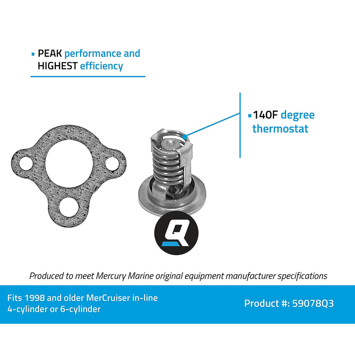 Mercury Mercruiser - Thermostat Kit - Fits 1998 and Older MCM GM In-Line 4 & 6 Cylinder Engines - 59078Q3