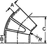Trident hose - Black Rubber 45 Degree Elbow w/T-Bolt Clamps, 6" - TRL645SS
