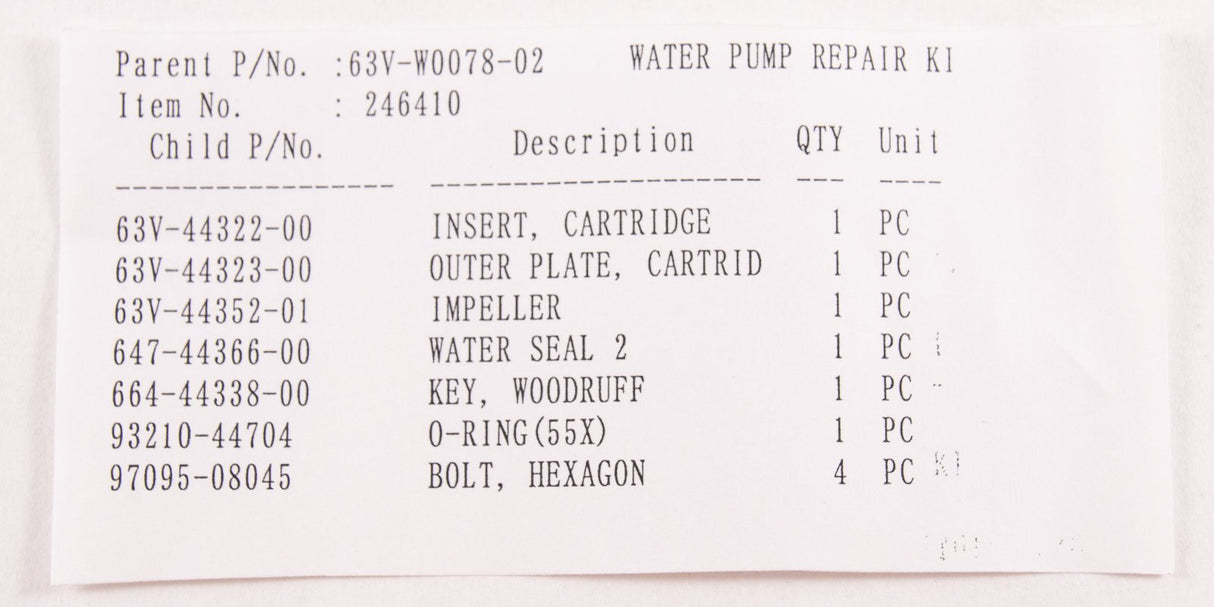 Yamaha - Water Pump Repair Kit - 63V-W0078-02-00 - See Description for Applicable Engine Models