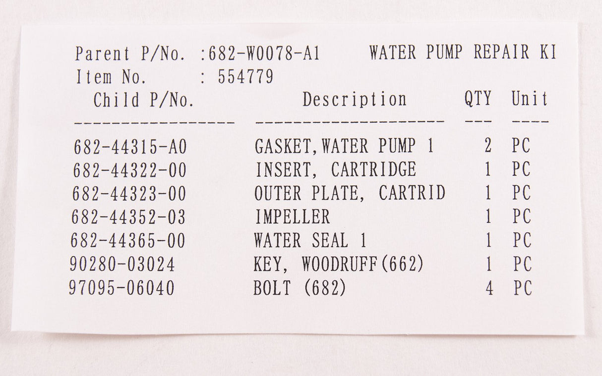 Yamaha - Water Pump Repair Kit - 682-W0078-A1-00 - See Description for Applicable Engine Models