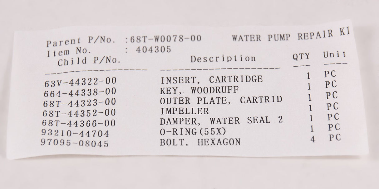 Yamaha - Water Pump Repair Kit - 68T-W0078-00-00 - F6 F8