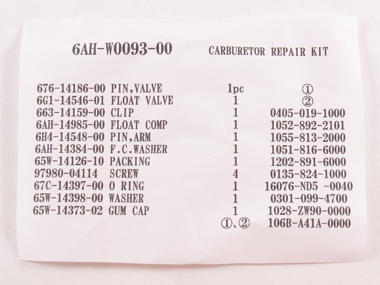 Yamaha - Carburetor repair kit - 6AH-W0093-00-00