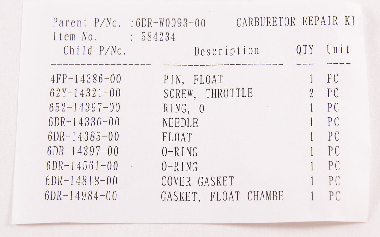 Yamaha - Carburetor repair kit - 6DR-W0093-00-00