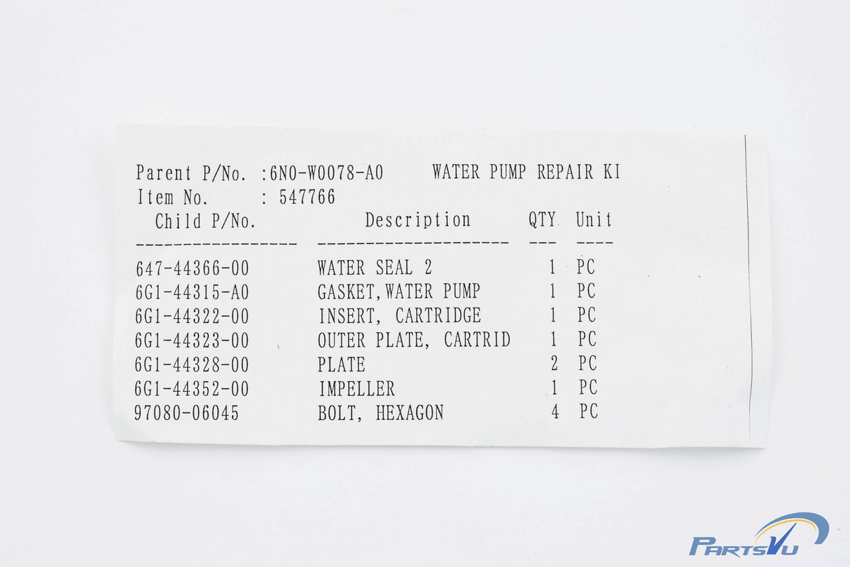 Yamaha - Water Pump Repair Kit - 6N0-W0078-A0-00 - Engine Models 6 & 8