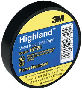 3M - Highland Vinyl Electrical Tape - 3/4 inch x 66 feet - Black - 16720