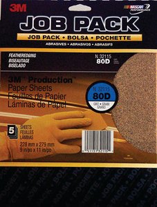 3M - Prod. Paper Sheets - 9 inch x 11 inch - 80D Grit - Pkg/5 - 32115