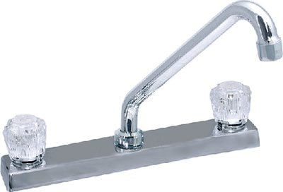 Valterra - Phoenix Chrome Finish Two Handle 8" RV Kitchen Faucet with Hi-Rise Tubular Spout & Clear Acrylic Knobs - PF211325