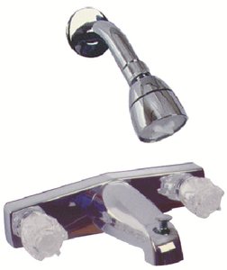 Valterra - Phoenix Chrome Finish Two Handle RV Tub & Shower Diverter Faucet with Clear Acrylic Knobs & Shower Head Kit - PF214348