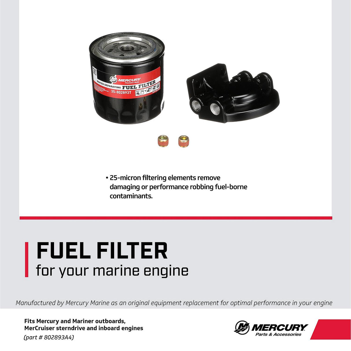 Mercury Mercruiser Water Separating Fuel Filter Kit - Used in Outboard and MerCruiser Applications - 35-802893A4