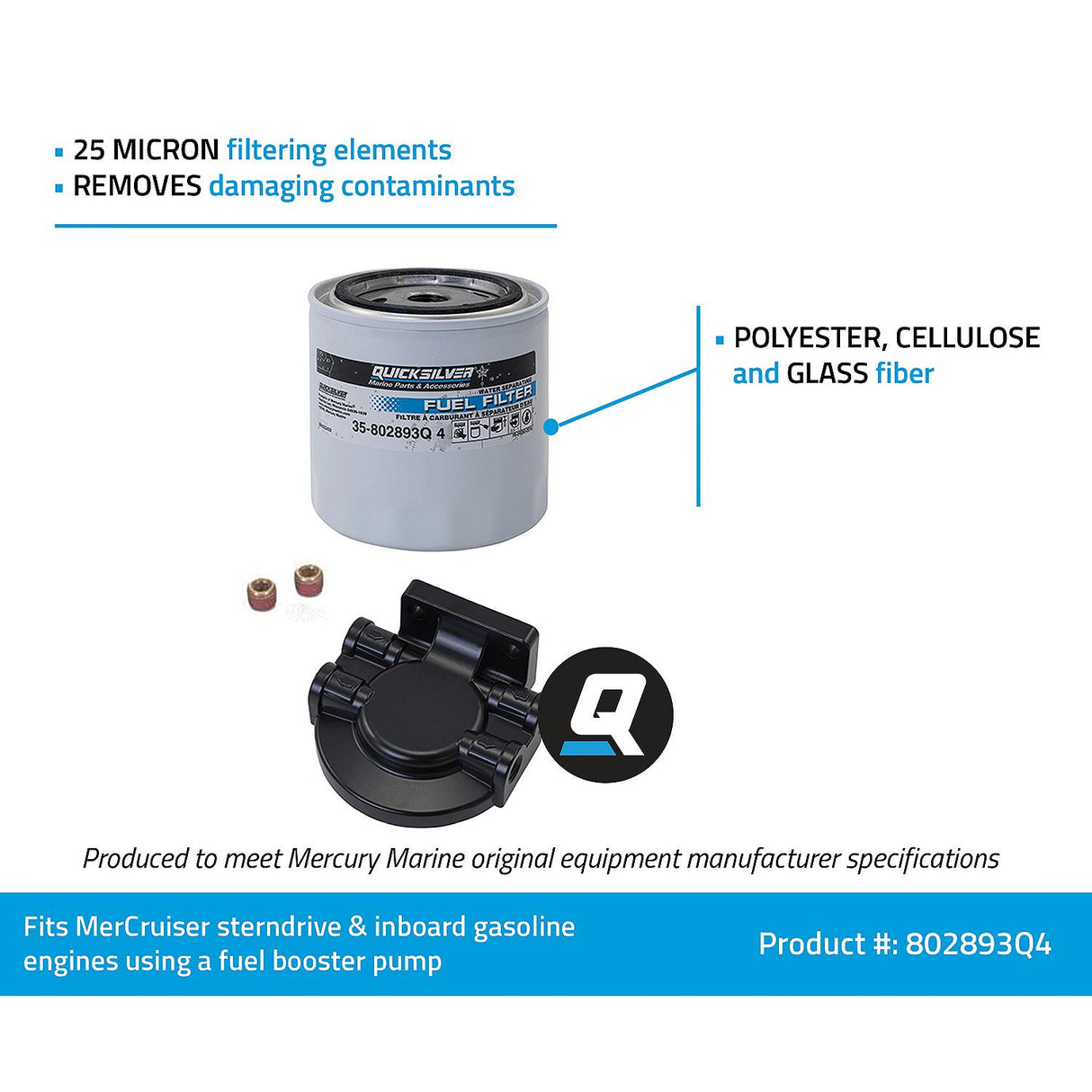 Mercury Quicksilver - Water Separating Fuel Filter Kit - Used in Outboard and MerCruiser Applications - 35-802893Q4