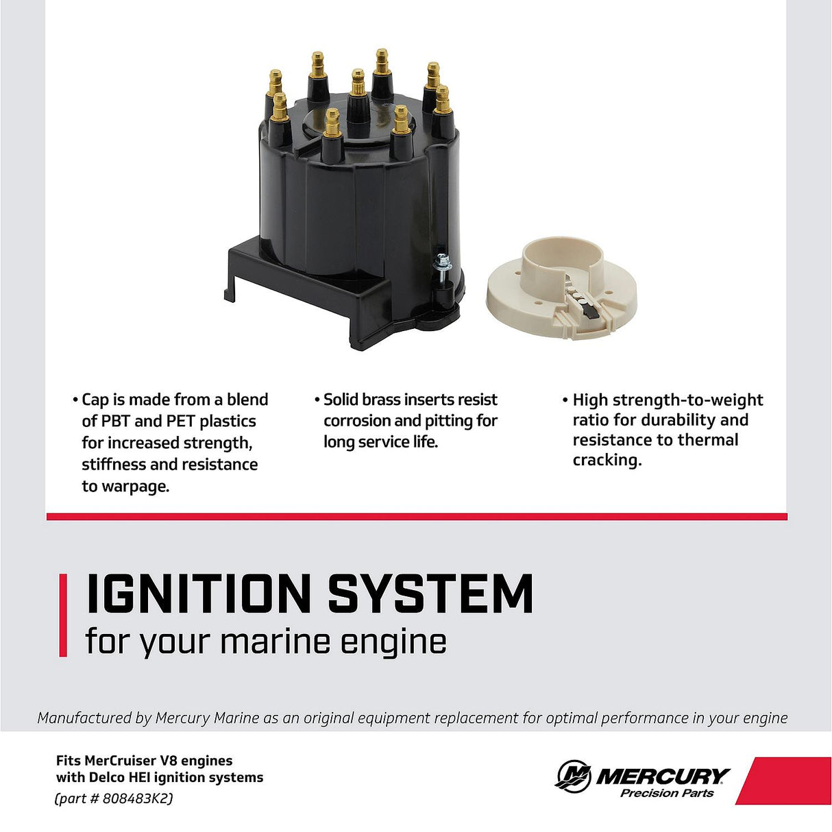 Mercury Mercruiser - Cap and Rotor Kit - Fits 1998-2015 GM V-8 Engines with Delco HEI Ignition - 808483K2