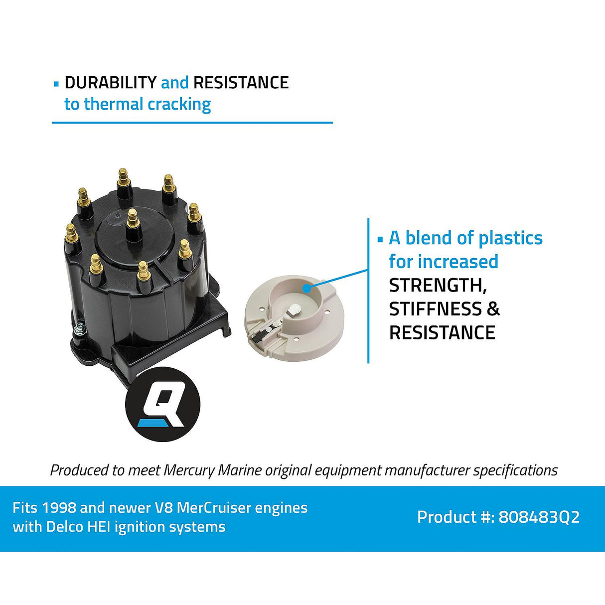 Mercury Mercruiser - Cap and Rotor Kit - Fits 1998-2015 GM V-8 Engines with Delco HEI Ignition - 808483Q2