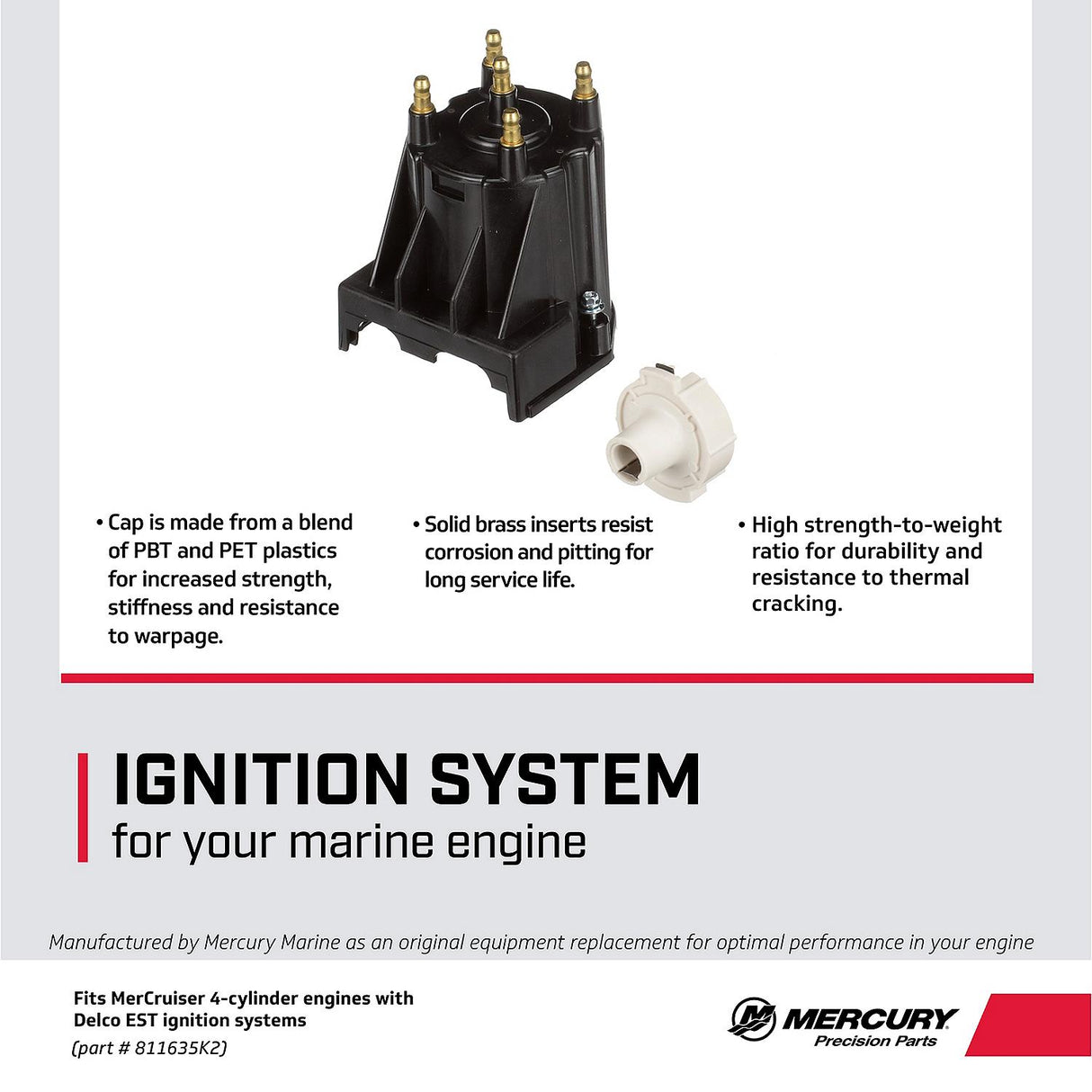 Mercury Mercruiser - Cap and Rotor Kit - Fits GM 4 Cylinder Engines with Delco EST Ignition - 811635K2