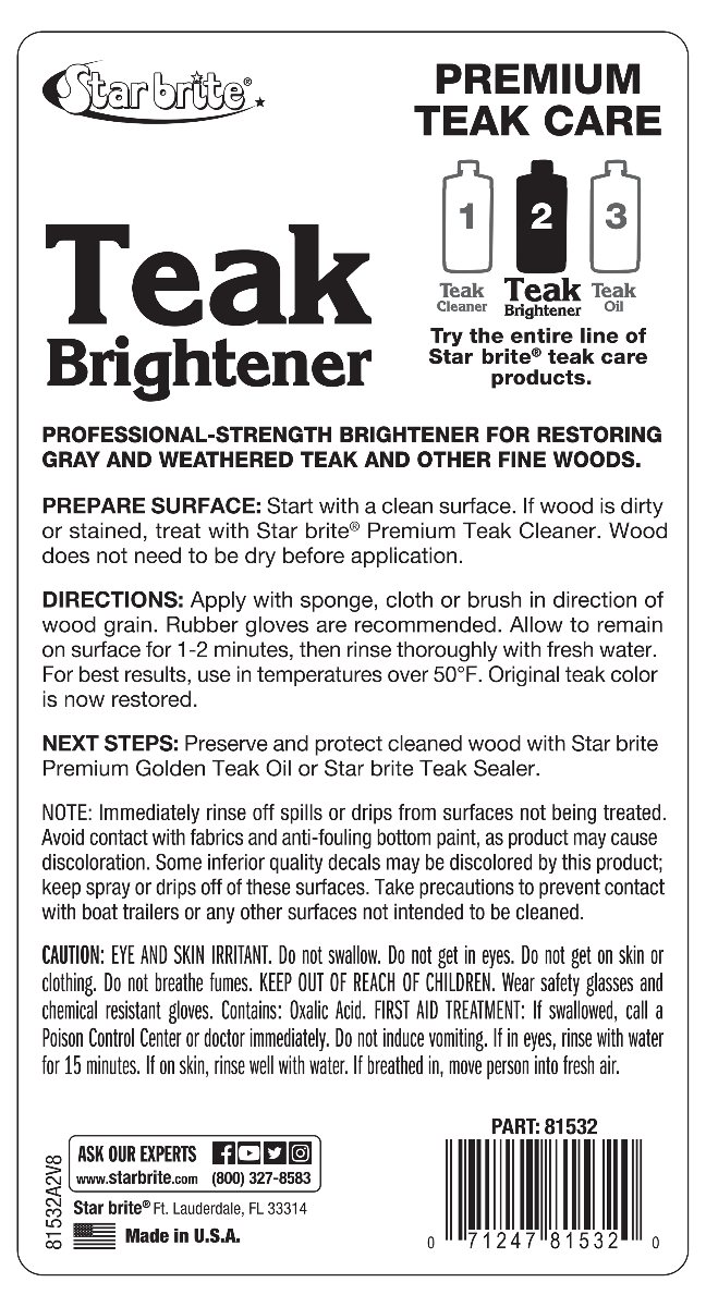 Starbrite - Premium Teak Brightener - Step 2 - 32 oz. - 81532