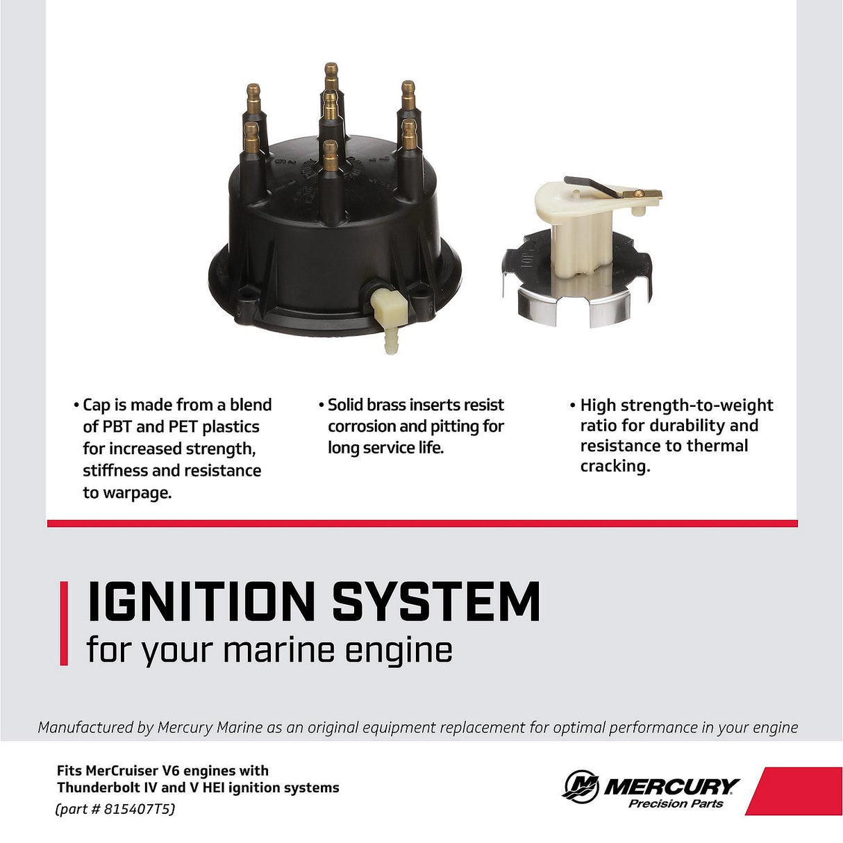 Mercury Mercruiser - Cap and Rotor Kit - Fits GM V-8 Engines with Thunderbolt IV & V HEI Ignitions - 815407T5