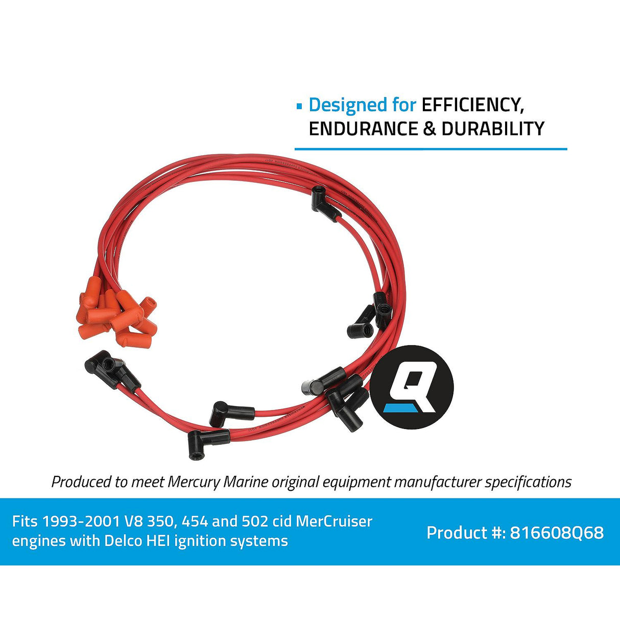 Mercury Mercruiser - Spark Plug Wire Kit - Red - Fits GM V-8 350 & 454/502 CID Engines with Delco HEI Ignition - 84-816608Q68