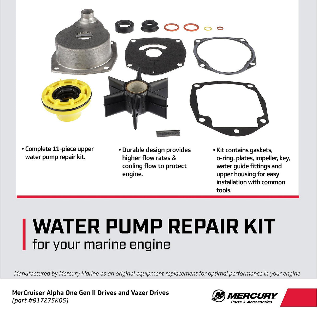 Mercury Mercruiser - Water Pumper Upper Repair Kit - Fits Alpha One Gen II Drives and Vazer - 817275K05