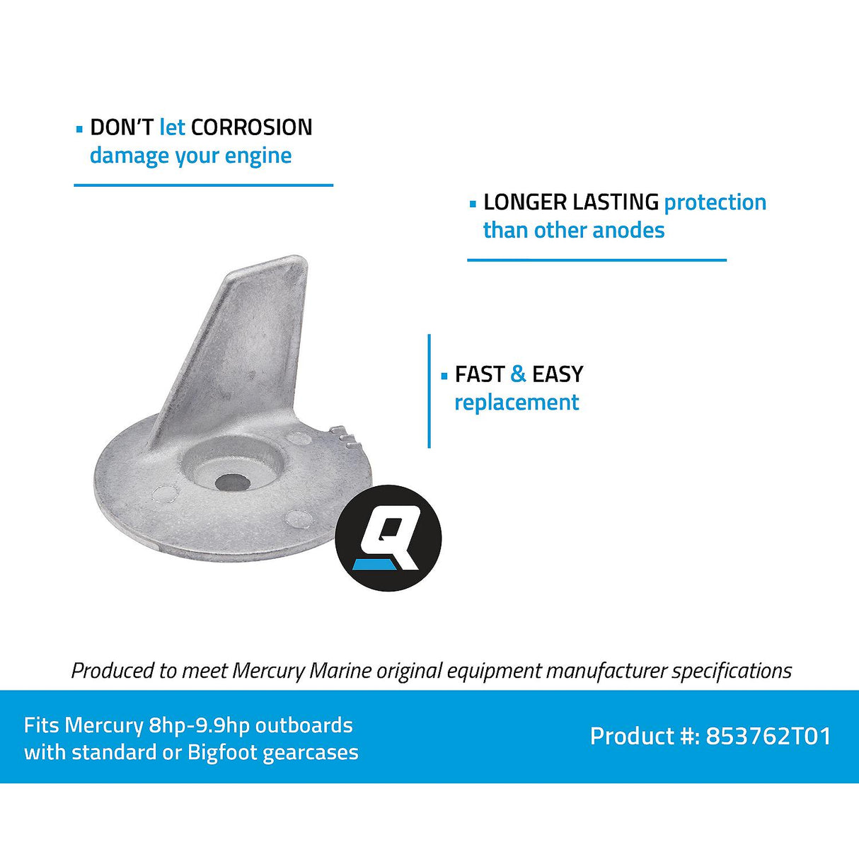 Mercury - Trim Tab Anode - Zinc - 853762T01