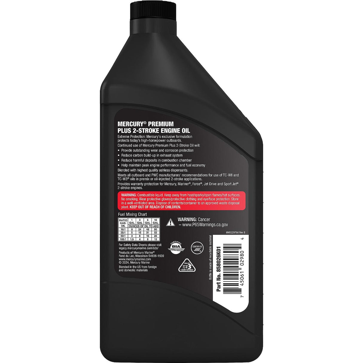 Mercury Premium Plus TCW 3 2 Stroke / Cycle Outboard Oil - Quart - 92-858026K01