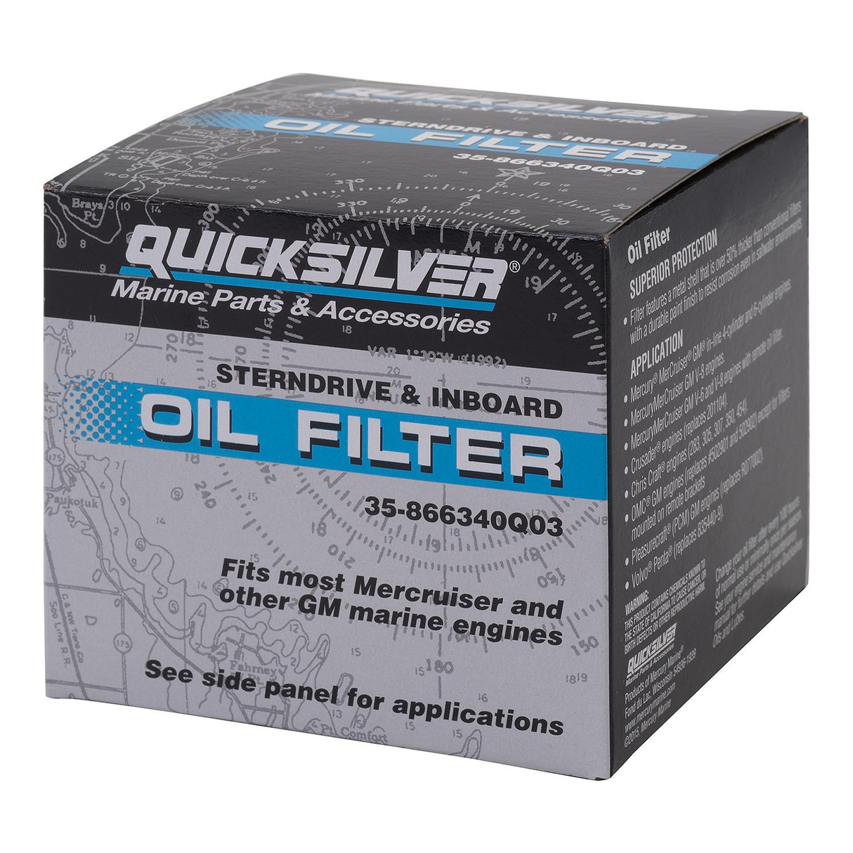 Mercury Quicksilver - Oil Filter - Fits MCM/MIE GM Engines, Except V‑6 Models w/Oil Filter Mounted on the Engine Block - 35-866340Q03