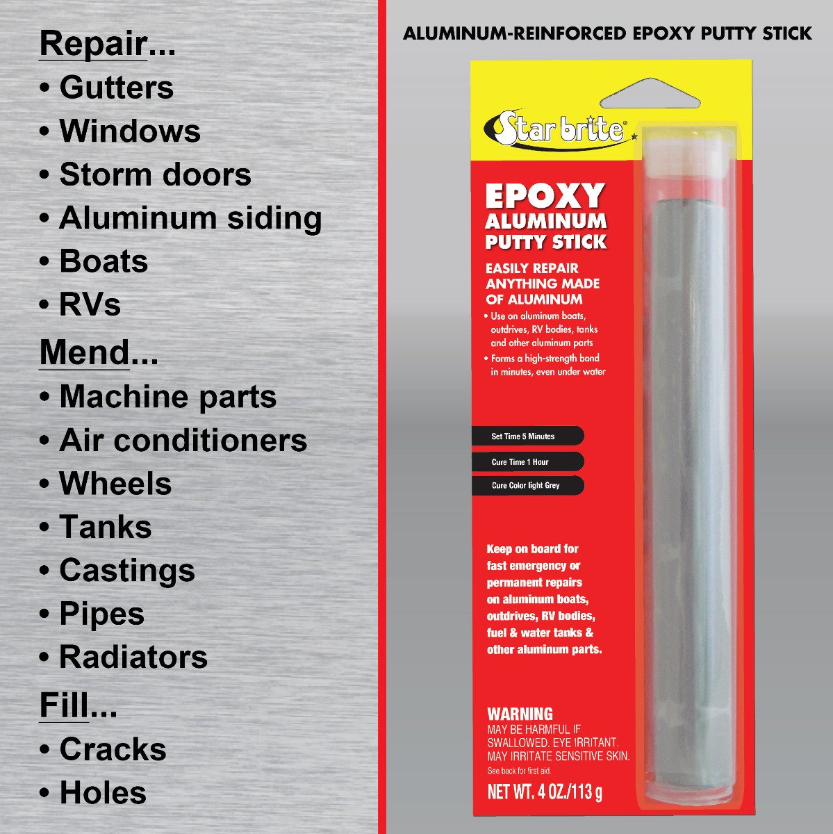 Starbrite - Emergency Repair Epoxy/Aluminum Putty Stick - 4 oz. - 87004