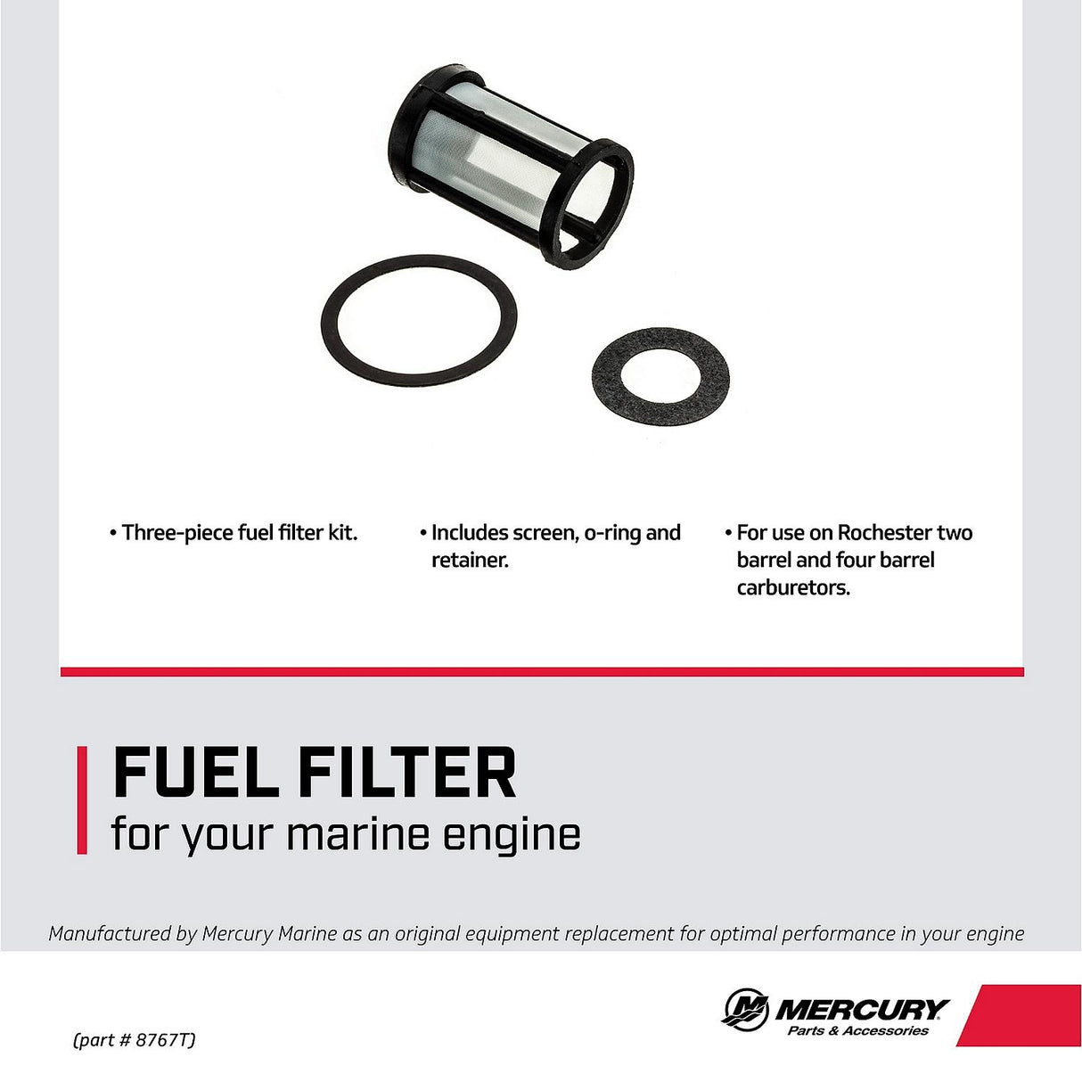 Mercury Mercruiser - Carburetor Fuel Filter - For Rochester 2 & 4 bbl. - 35-8767T