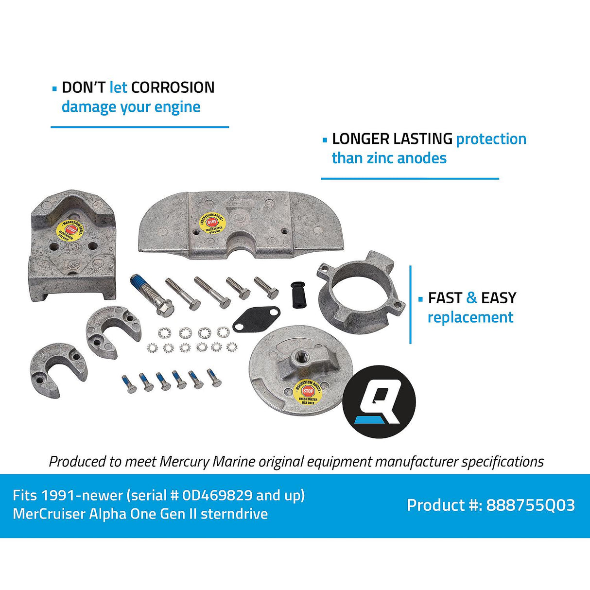 Mercury Quicksilver - Magnesium Anode Kit - Fits Alpha One Gen II Drives - 97-888755Q03