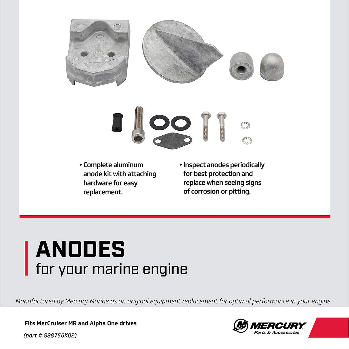 Mercury Mercruiser MR & Alpha I Drives Aluminum Anode Kit - 97-888756K02 - 1984-1990