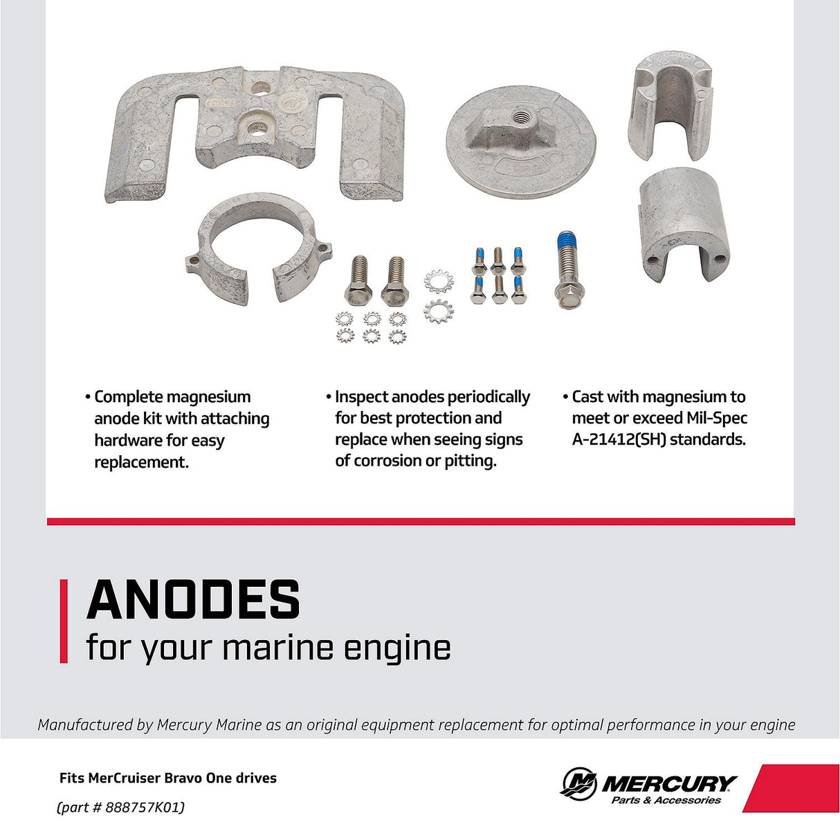 Mercury Mercruiser Bravo I Drives Magnesium Anode Kit - 97-888757K01