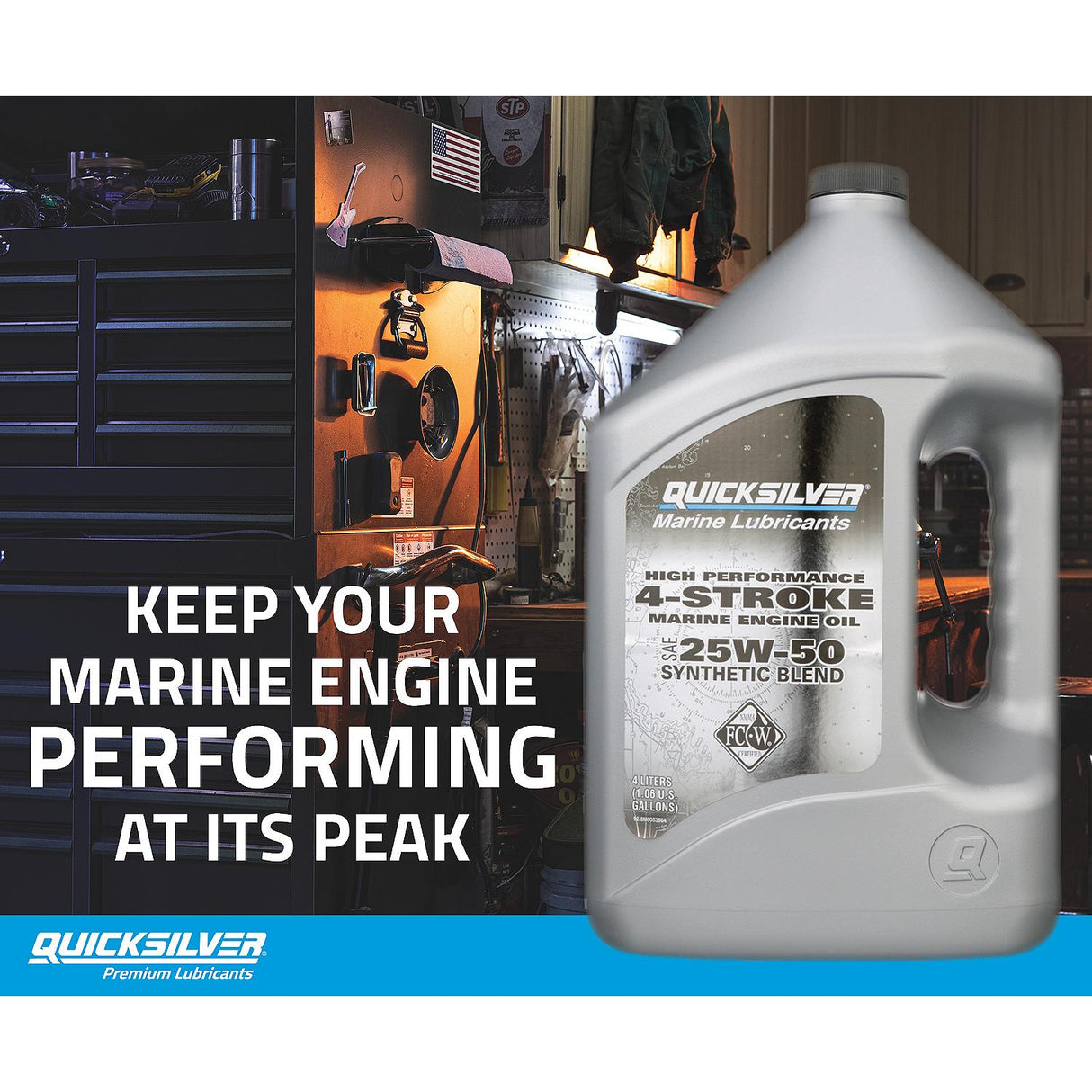 Quicksilver 4 Stroke Marine Engine Oil High Performance Synthetic Blend 25W50 - Quart - 92-8M0053662