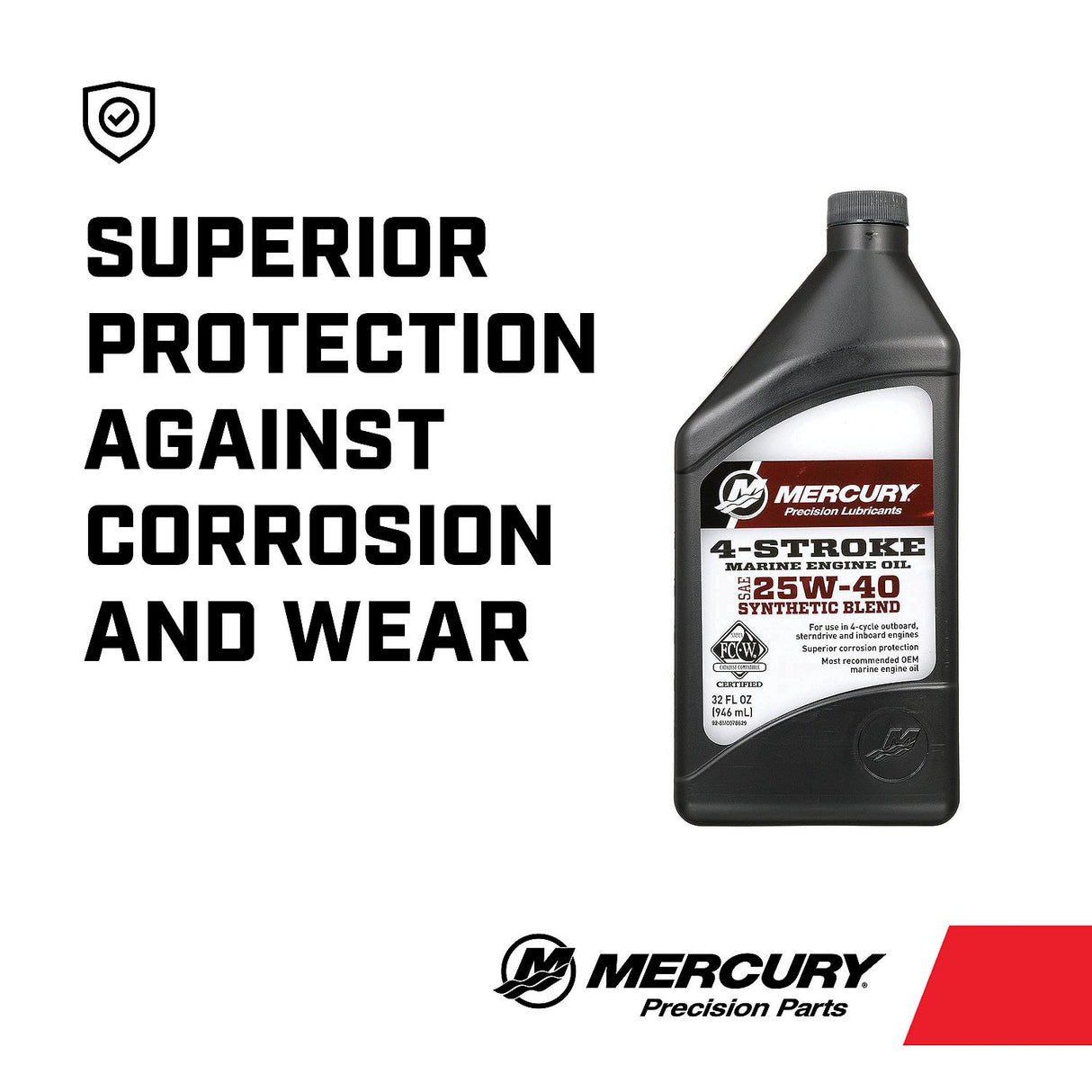 Mercury Synthetic Blend 4 Stroke 25W 40 Marine Oil - Quart - 92-8M0078629
