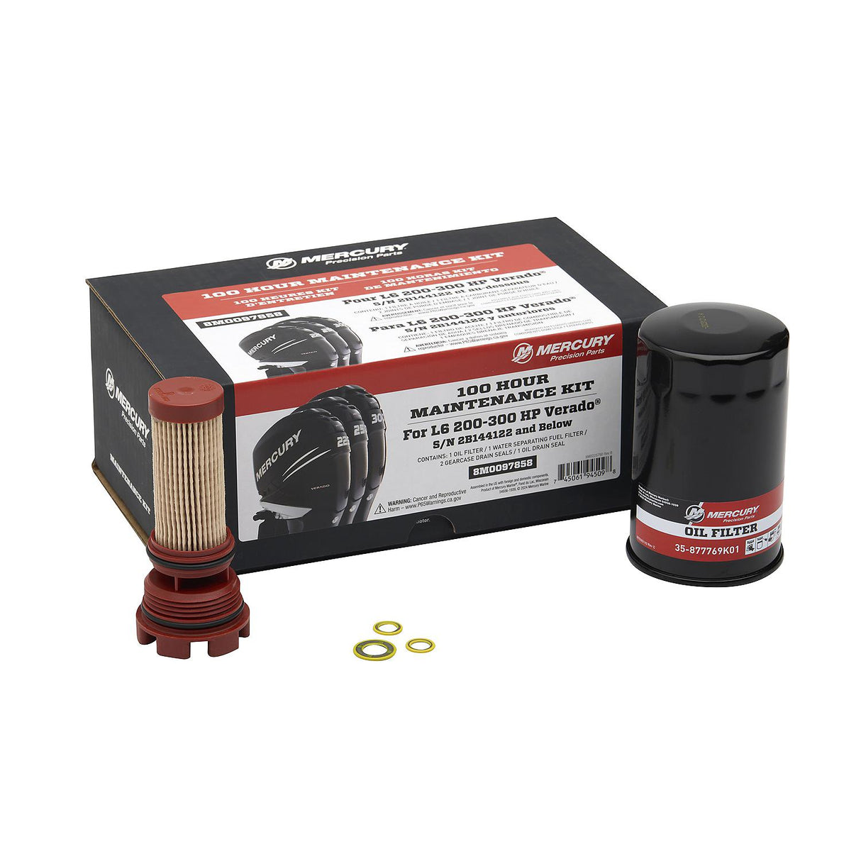 Mercury Verado 100 Hour Maintenance Kit - 200 225 250 300 350 L6 - 8M0097858 - S/N 2B144122 & Below