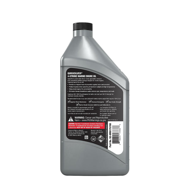 Quicksilver 10W-30 Full Synthetic Marine Engine Oil - Quart - 92-8M0175780