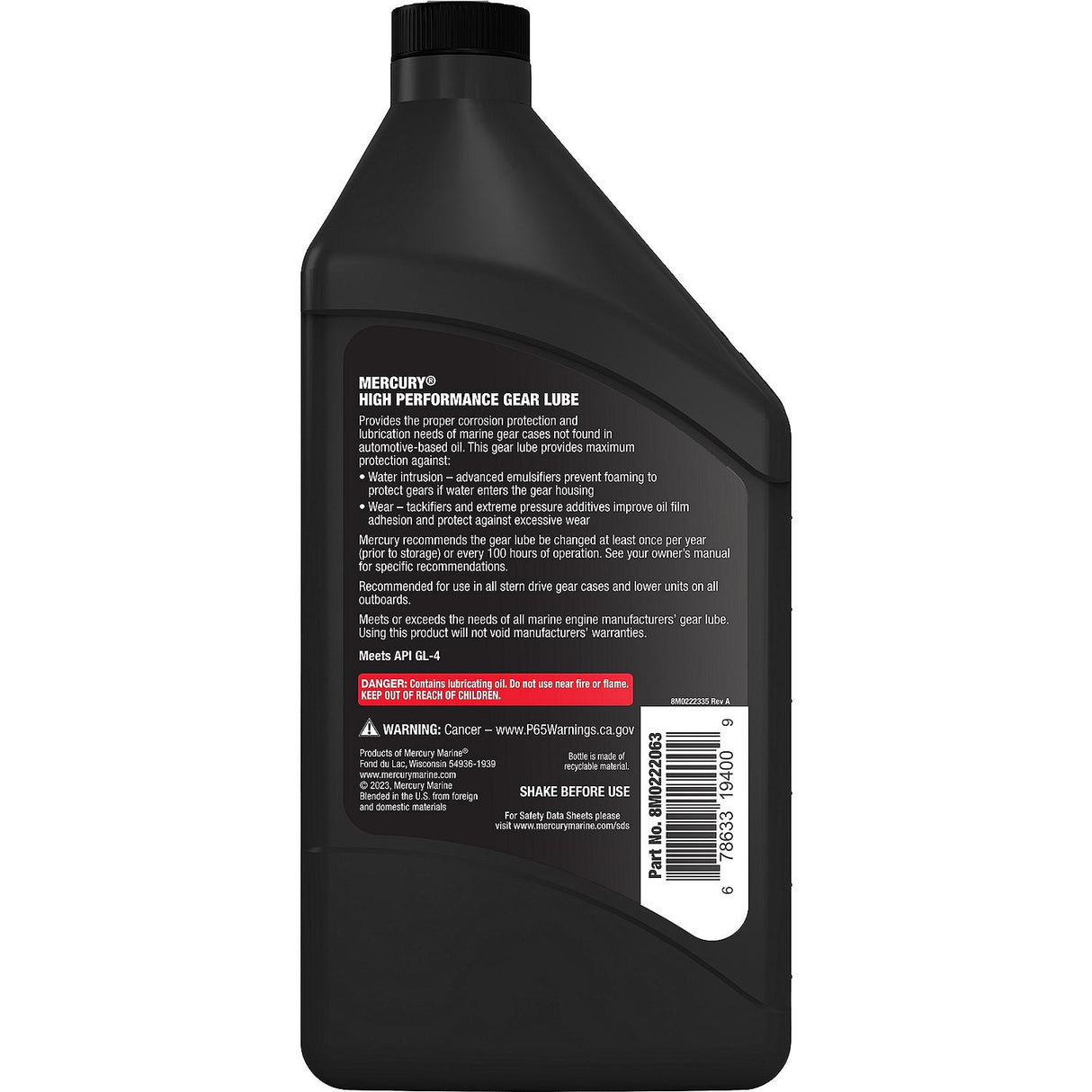 Mercury High Performance Gear Lube Oil SAE90 - Quart - 92-8M0222063