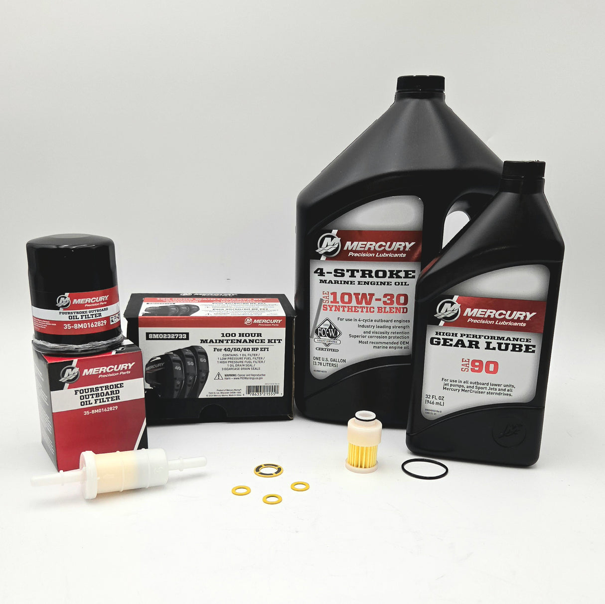 Mercury 40/50/60 HP EFI 4-Stroke Complete 100 Hour Service Maintenance Kit 10W-30 Synthetic Blend - 8M0232733 (Superseded from 8M0090558)