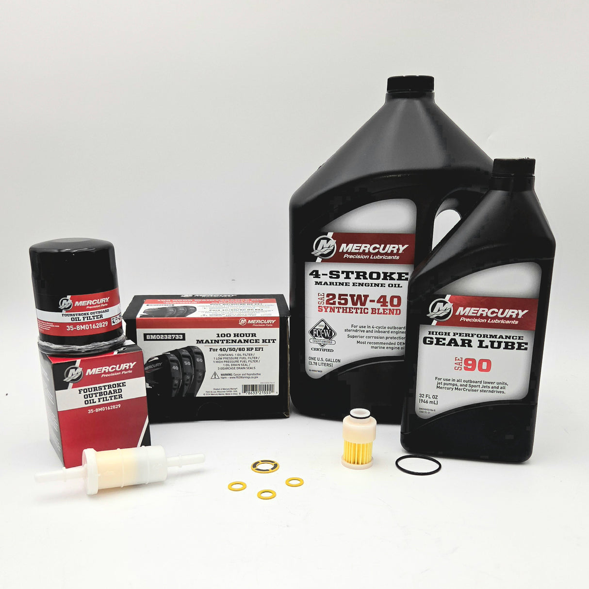 Mercury 40/50/60 HP EFI 4-Stroke Complete 100 Hour Service Maintenance Kit 25W-40 Synthetic Blend - 8M0232733 (Superseded from 8M0090558)