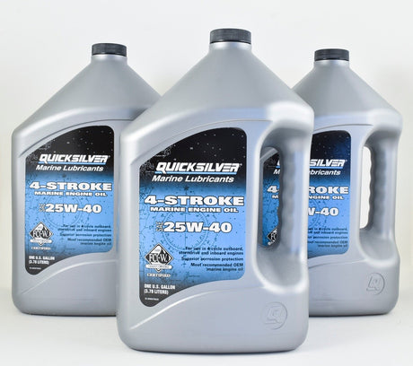 Quicksilver 4-Stroke 25W40 Marine Engine Oil - Gallon - 92-8M0078620 - 3 Pack